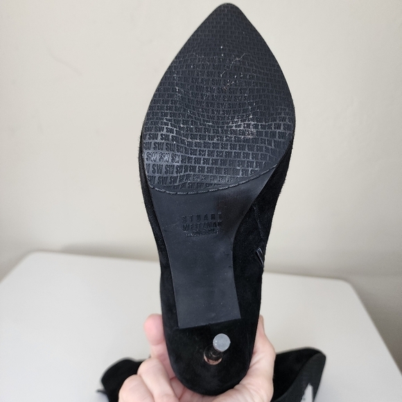Stuart Weitzman Black Suede Stiletto Size Zip Ankle Booties Size 9.5 - Picture 10 of 15